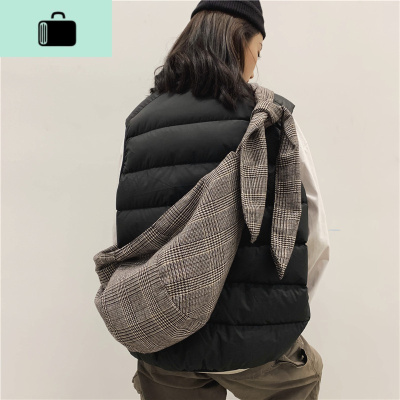 情侣ins街头男女百搭复古格子饺子包打结斜挎单肩包休闲布袋包包NEW LAKE女斜挎包