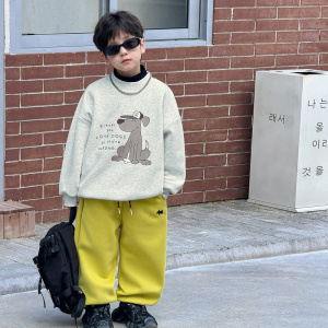 童酷儿童冬款湖州织里童装可爱小狗印花一体绒圆领男童卫衣潮