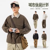 男装春秋季新款翻领夹克长袖痞帅青少年情侣衬衣宽松工装外套