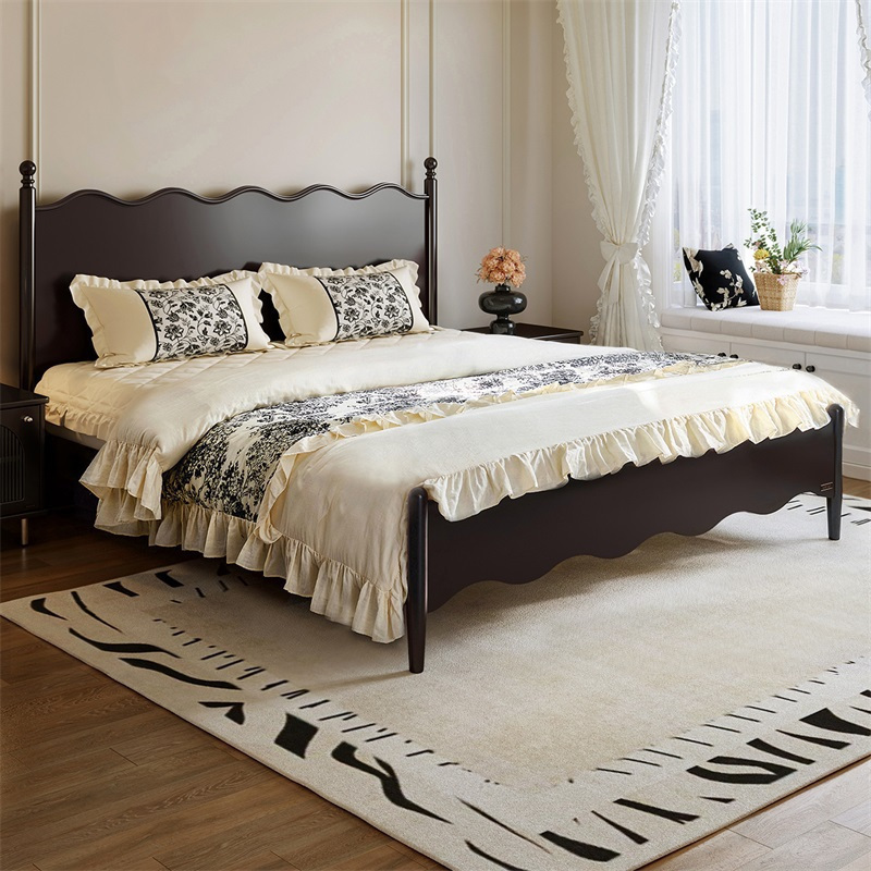 全友家居法式复古橡木实木床1.8x2米主卧室双人床小户型高脚床