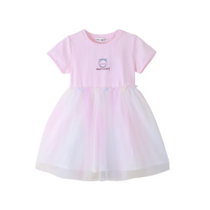 [1件3折]铅笔俱乐部童装2025夏装新款女童连衣裙中大童网纱彩虹短袖裙子