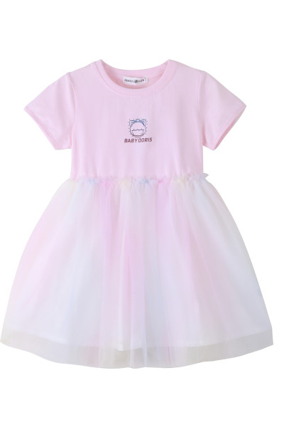 [1件3折]铅笔俱乐部童装2025夏装新款女童连衣裙中大童网纱彩虹短袖裙子