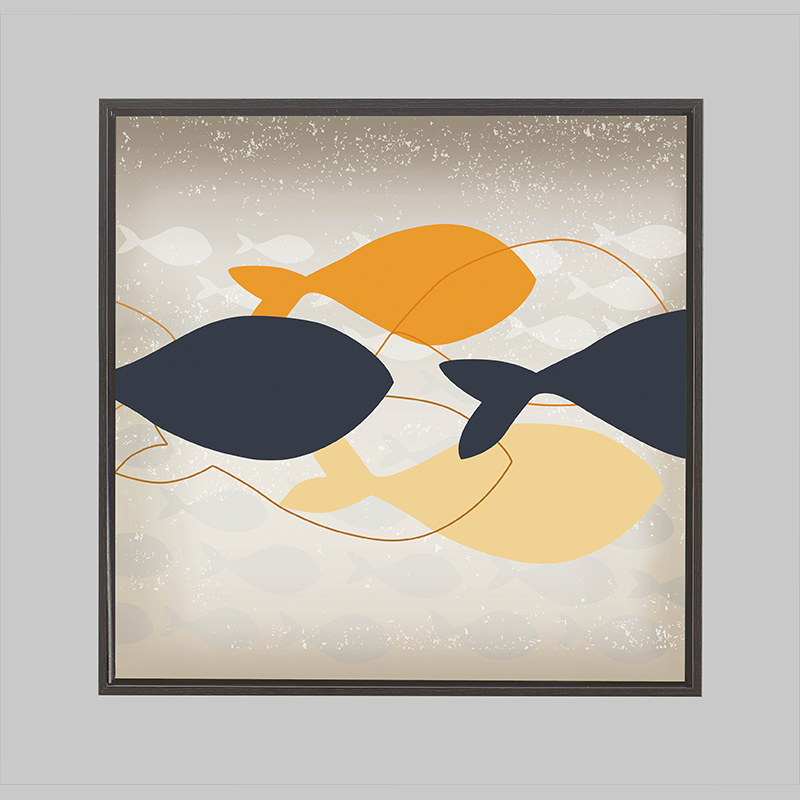 北欧鱼群装饰画现代简约卧室床头挂画走廊组合壁画 bu-0128a 40*40