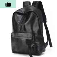 男双肩包韩版休闲潮流旅行电脑背包pu皮个性时尚大容量中学生书包NEW LAKE 三字母带子款-升级后背PU-大号