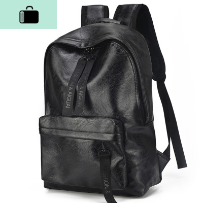 男双肩包韩版休闲潮流旅行电脑背包pu皮个性时尚大容量中学生书包NEW LAKE 三字母带子款-升级后背PU-大号