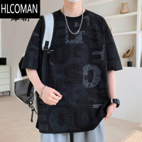 HLCOMAN大码短袖t恤男士夏季潮牌满印半袖宽松加肥加大胖子休闲男装