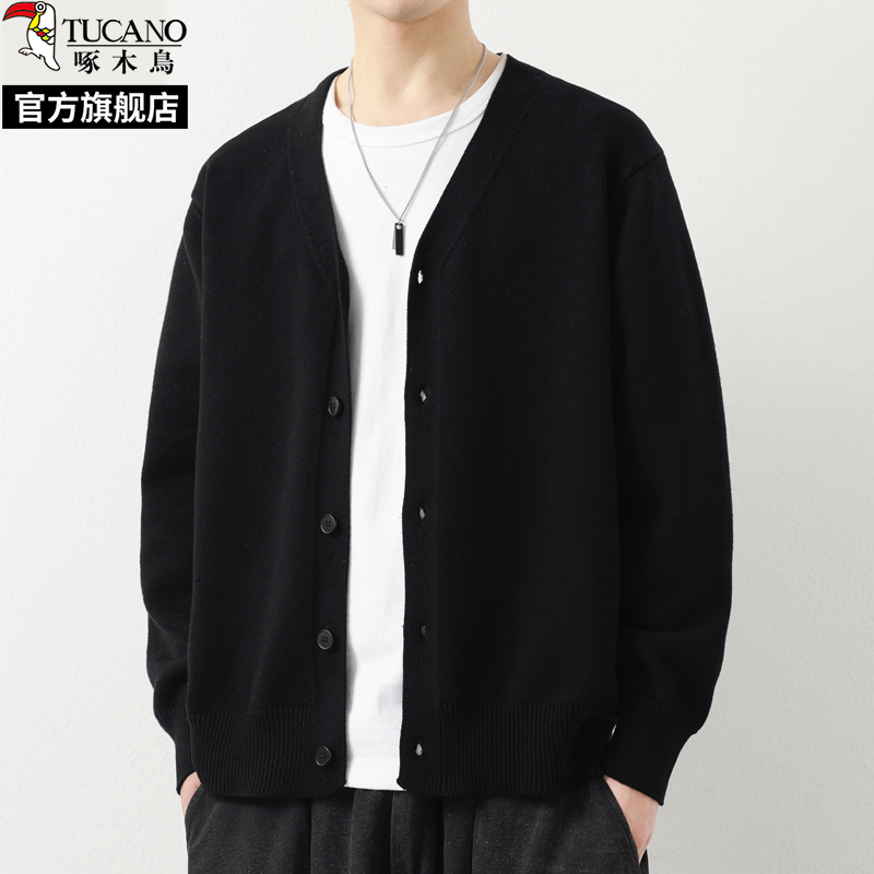 啄木鸟2025春秋季新款高端高级感休闲针织开衫毛衣外套男士慵懒风