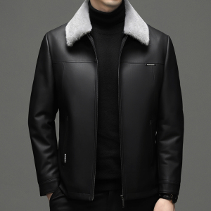 免费试穿 海宁真皮羽绒服皮衣男加绒加厚毛领可拆羽绒服韩版帅气夹克轻薄羽绒春秋新款外套皮羽绒高端外套正品官方旗舰店