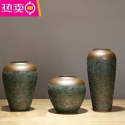 景德镇新中式陶瓷装饰品玄关客厅电视柜插花禅意餐桌干花花瓶摆件FENGHOU一套三个