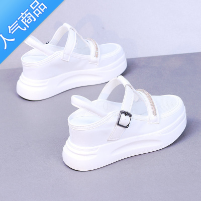 SUNTEK包头凉鞋女2023年夏季新款厚底镂空内增高时尚休闲运动小白鞋女潮