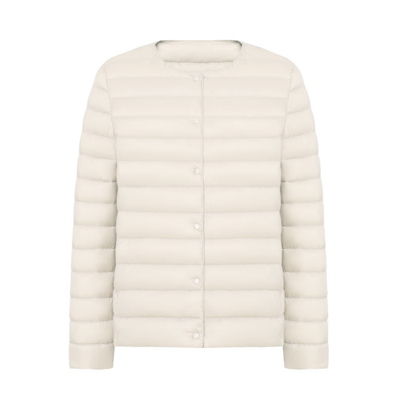 女式新款90绒纯色女装圆领V领简约长袖羽绒服外套