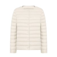 女式新款90绒纯色女装圆领V领简约长袖羽绒服外套