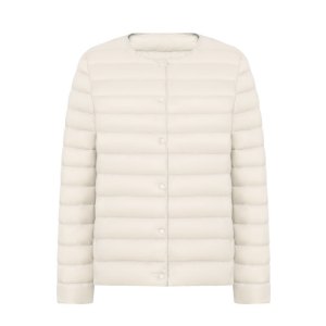 女式新款90绒纯色女装圆领V领简约长袖羽绒服外套