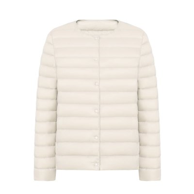 女式新款90绒纯色女装圆领V领简约长袖羽绒服外套