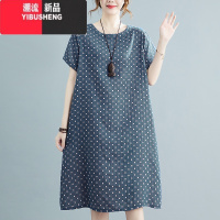 YIBUSHENG棉麻双层纱布大码宽松舒适A字形连衣裙2022季女装短袖色织提格