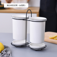 北欧陶瓷筷子筒家用厨房置物架筷子篓平放沥水筷子笼筷勺子收纳盒 敬平 黑白纯色双筒(台面款)筷笼