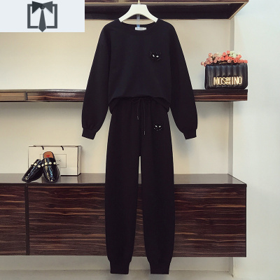 SUNTEK大码女装2020秋冬新款显瘦运动套装胖妹妹洋气加绒加厚卫衣两件套卫衣