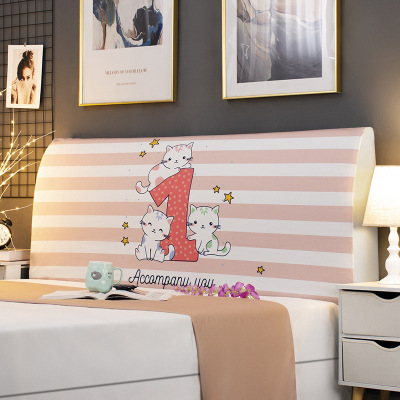 床头套罩北欧风格全包通用防尘软包保护床靠背简约现代木 粉色小猫咪 高度50-65*长度120cm通用款