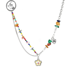 JiMi多巴胺彩色串珠项链女款夏日轻奢小众甜酷锁骨链女生饰品链子配饰