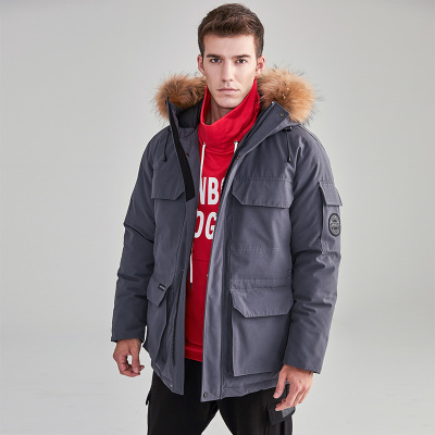 坦博尔鹅绒羽绒服男时尚短款大毛领潮流保暖冬装外套TA202577