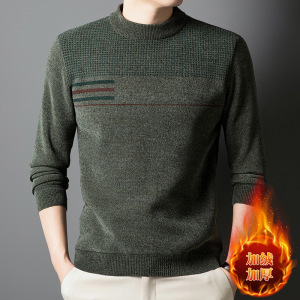 男式加绒上衣中年男士加厚打底衫圆领一体绒毛衣雪尼尔针织衫男装_88027