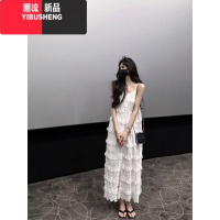 YIBUSHENG法式镂空蕾丝拼接两穿吊带连衣裙女季白色高级感中长款蛋糕裙子