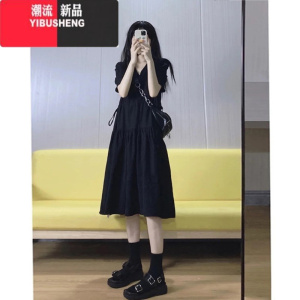 YIBUSHENG法式连衣裙女高级感2024季新款小个子赫本风气质遮肚显瘦小黑裙