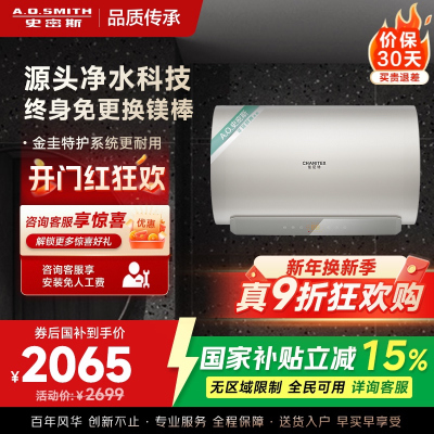 AO史密斯佳尼特60升电热水器 金圭内胆 双棒分离速热 免换镁棒 免清洗 CTE-60JC3-B