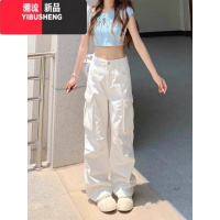 YIBUSHENG美式复古白色阔腿工装裤女季新款高腰宽松显瘦百搭直筒休闲裤子