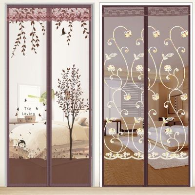 魔术贴防蚊帘磁性纱夏季纱窗防蝇家用隔断自吸磁铁对吸 刺绣玫瑰(加宽4CM魔术贴) 宽170*高220cm