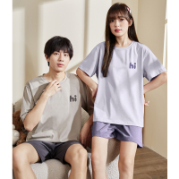 [2.5折价89元]唐狮睡衣女夏季男短袖带胸垫一体情侣装一男一女宽松家居服女