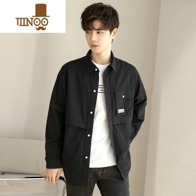 YANXU工装衬衫式外套男新款潮牌休闲设计感青年长袖百搭衬衣