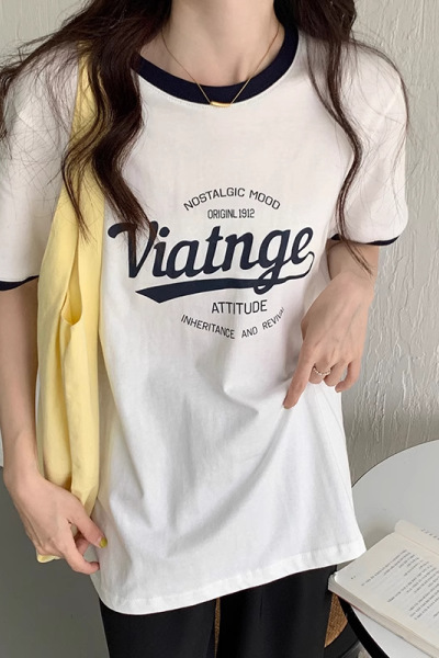 棉质 韩版夏季宽松短袖T恤女学生大码上衣女士打底衫女装