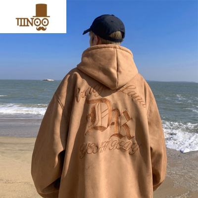 YANXU绒卫衣男士oversize美式宽松连帽上衣复古潮牌外套