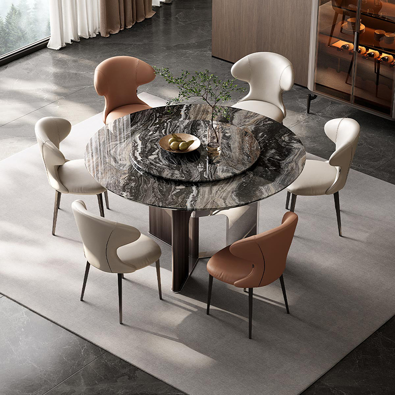 全友家居餐桌简约现代圆形大理石客厅餐厅家具多功能可旋转餐桌椅