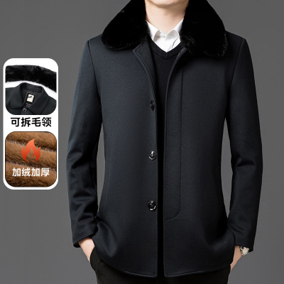 专柜品质仿金貂内胆外套男装中长款加厚大衣中老年商务呢子大衣