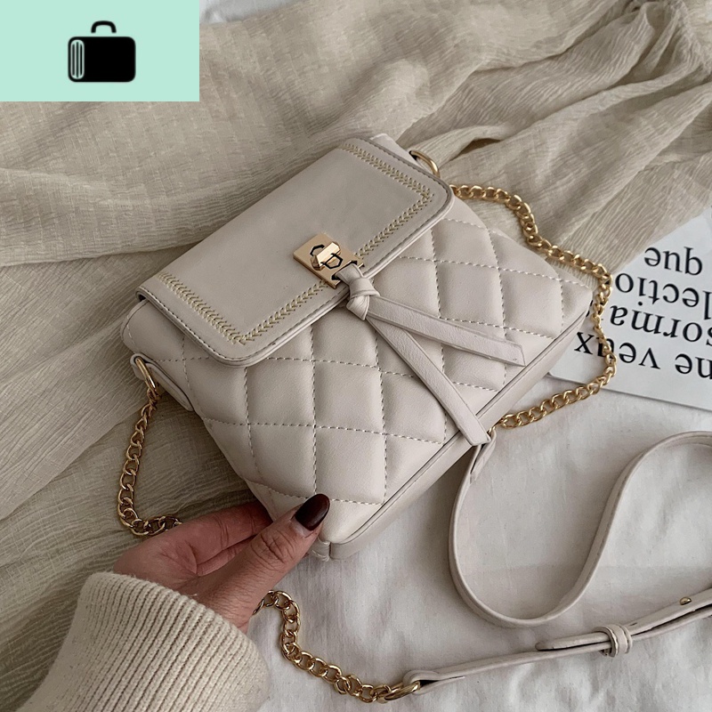 高级感小包包女包2020新款潮时尚百搭菱格链条包斜挎包网红水桶包NEW LAKE女斜挎包