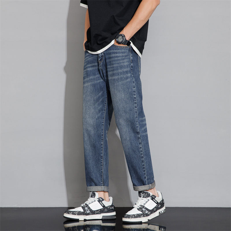 潮牌牛仔长裤男美式复古水洗做旧裤男士宽松直筒阔腿裤工厂直供