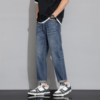 潮牌牛仔长裤男 美式复古水洗做旧裤 男士宽松直筒阔腿裤工厂直供