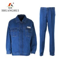 双惠男女款春秋标志工作服SHM-299,全棉牛仔,左胸魔术贴155-195(套)