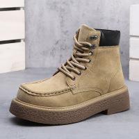 秋冬新款机车靴男翻毛皮登山复古厚底增高男靴高帮时尚百搭马丁靴