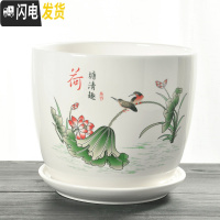 三维工匠花盆陶瓷大号特大家用带托盘创意绿萝室内简约小多肉花盆 白色TX-荷塘清趣单个 中等花盆容器