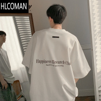 HLCOMAN美式复古t恤男夏字母印花短袖上衣高街潮牌宽松休闲半袖体恤