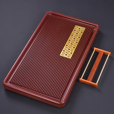 电木茶盘家用简约功夫时光旧巷茶具茶台排水式电胶木镶铜茶海茶托盘红电木方同窗70x40x5cm杯花梨木杯架