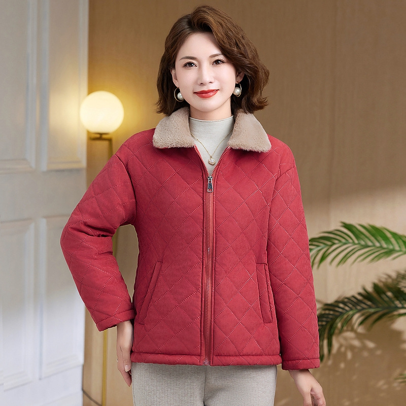 年寻蔻家中老年翻领妈妈棉服女40-50-60岁中年人保暖加绒外套_933