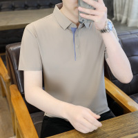 男装夏季短袖POLO衫冰丝无痕商务翻领纯色简约男短袖T恤上衣男士