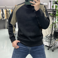 秋冬新款男士时尚潮流百搭休闲卫衣钢印拼接双面绒加绒加厚打底衫