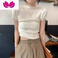 七斓甜辣风正肩白色短袖t恤女夏季修身紧身内搭打底辣妹短款上衣体恤