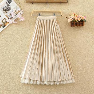 YIBUSHENG两面穿金丝绒半身裙春秋女中长款高腰显瘦蕾丝网纱百褶裙仙女裙子