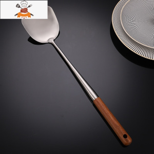 不锈钢锅铲长柄汤勺漏勺炒菜铲子防烫手厨房套装不粘锅家用炒勺 敬平 木柄加长款-锅铲